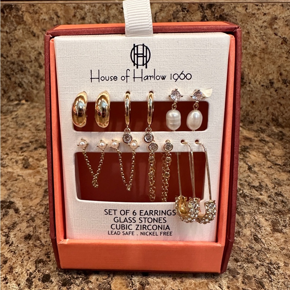 NWT House of Harlow 1960 Gold Earring Collection 6 Sets of Earrings